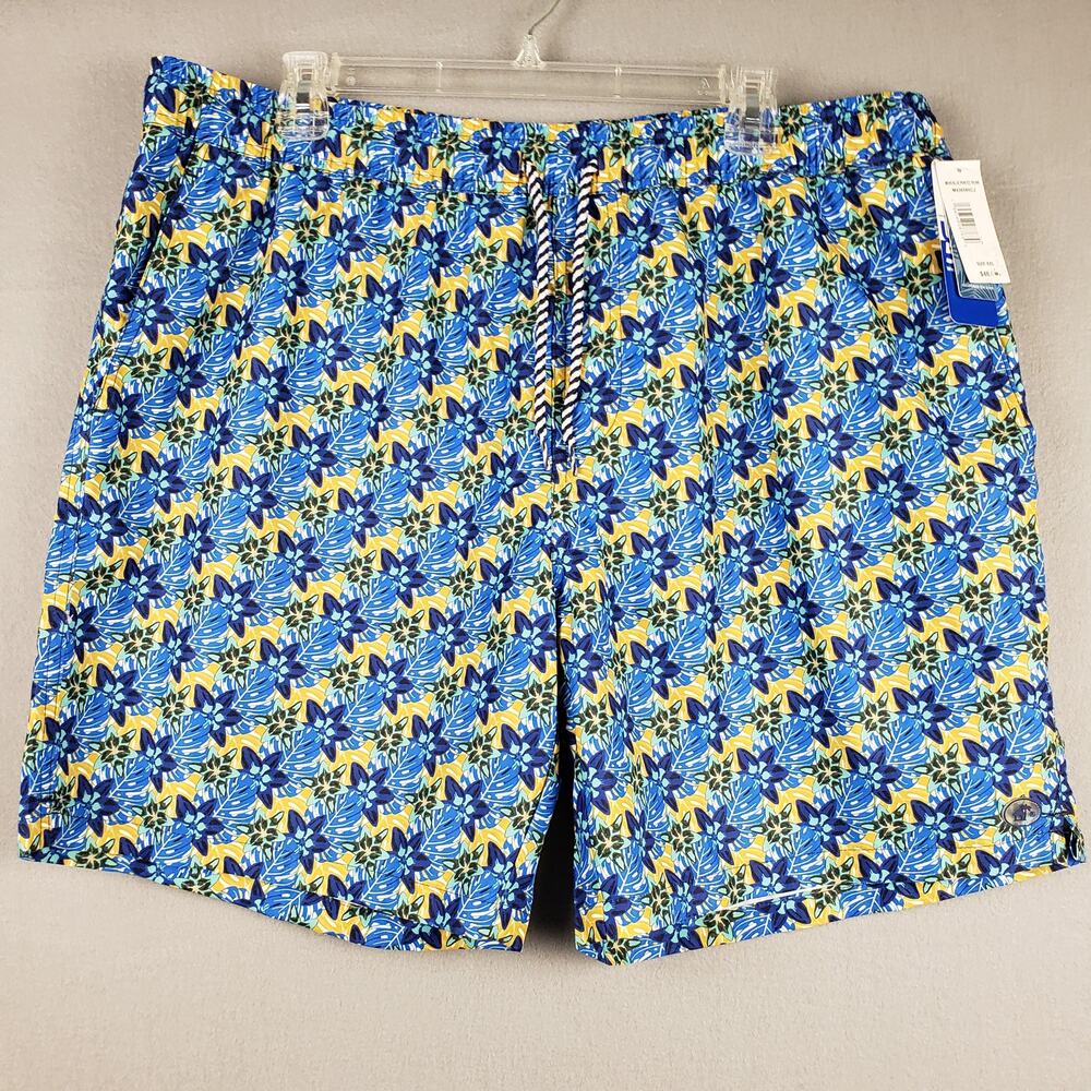 Caribbean Joe Men's XXL Tropical Swim Trunks Blue Yellow Hawaiian Beach UPF‎ 50+